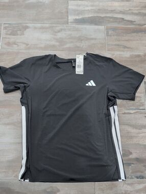 adidas Black Short-Sleeve Athletic Tee with White Stripes